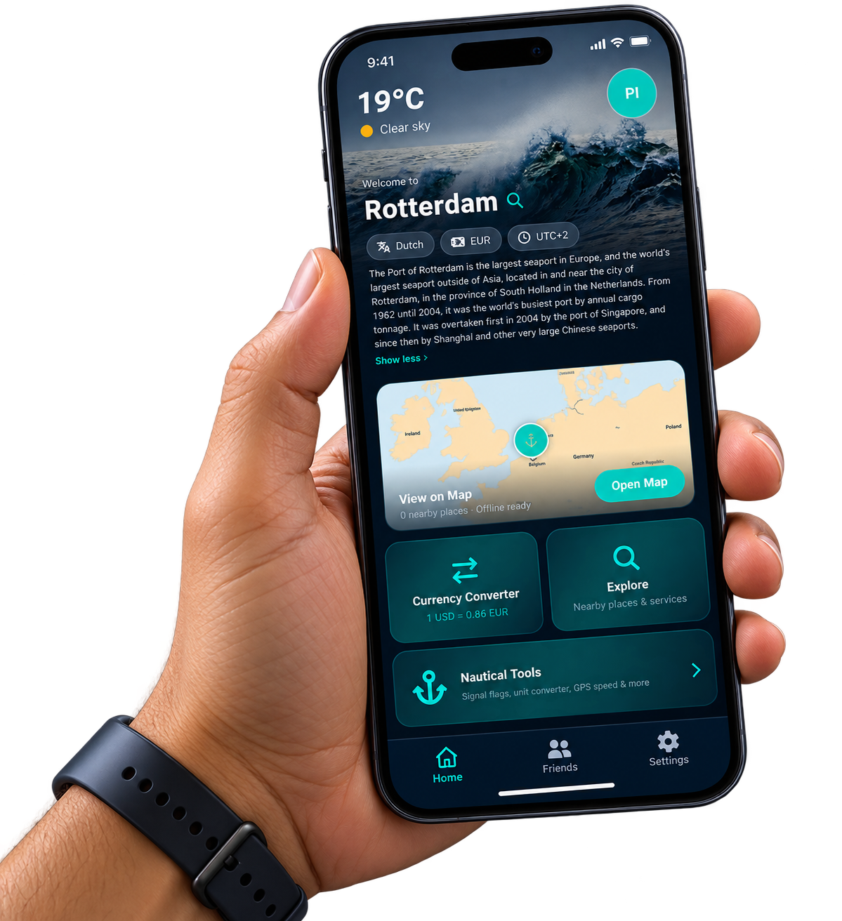 Mermaid app home screen held in a hand